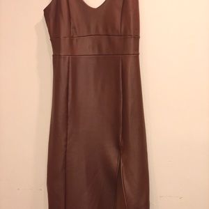 CAMEL FAUX LEATHER DRESS